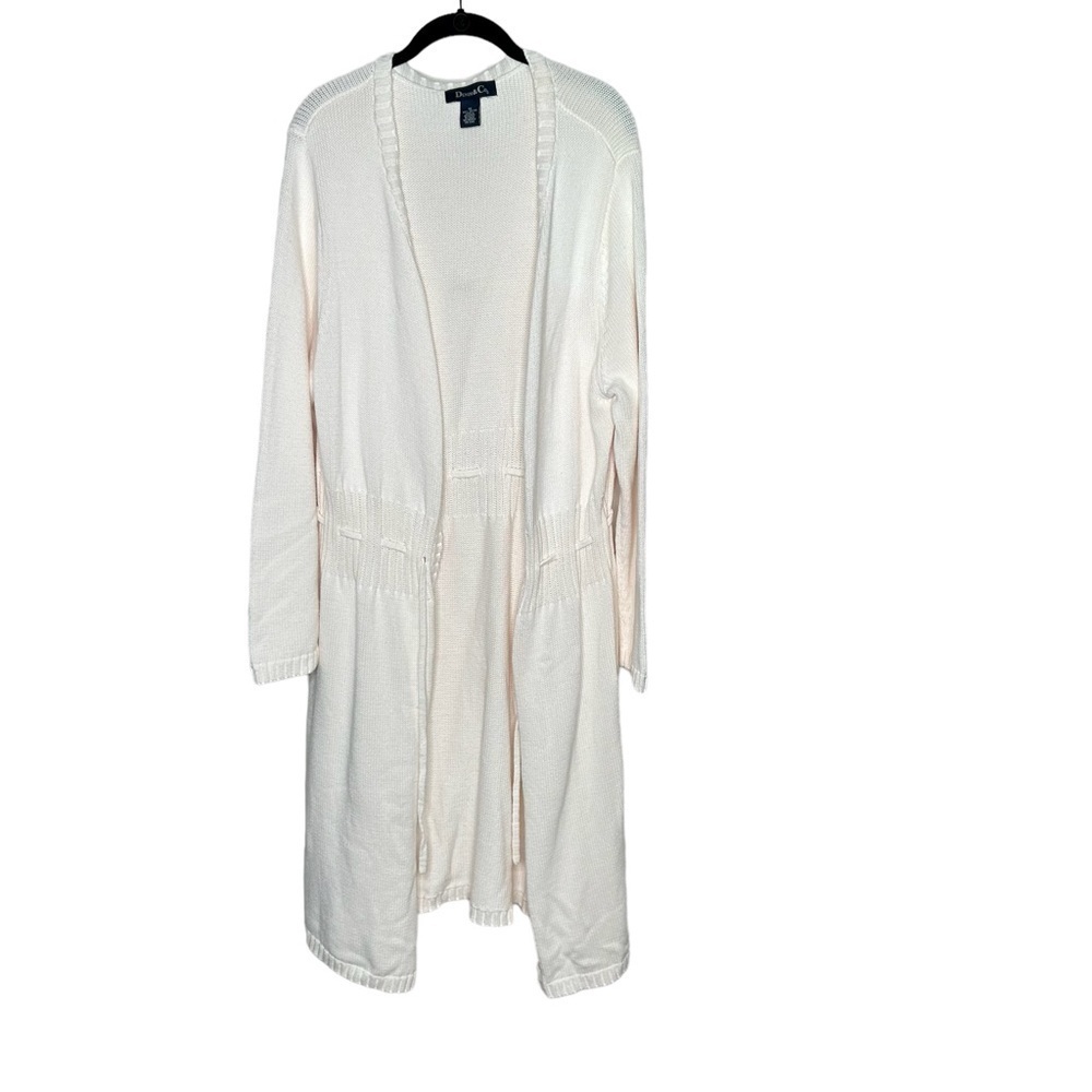 Denim & Co Women’s Long Sweater Cardigan Size 1X white pink cream